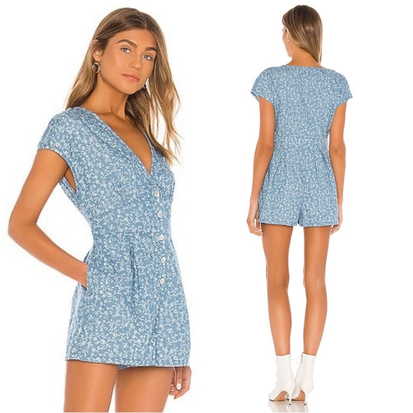 Minkpink Chambray Floral Romper Xs